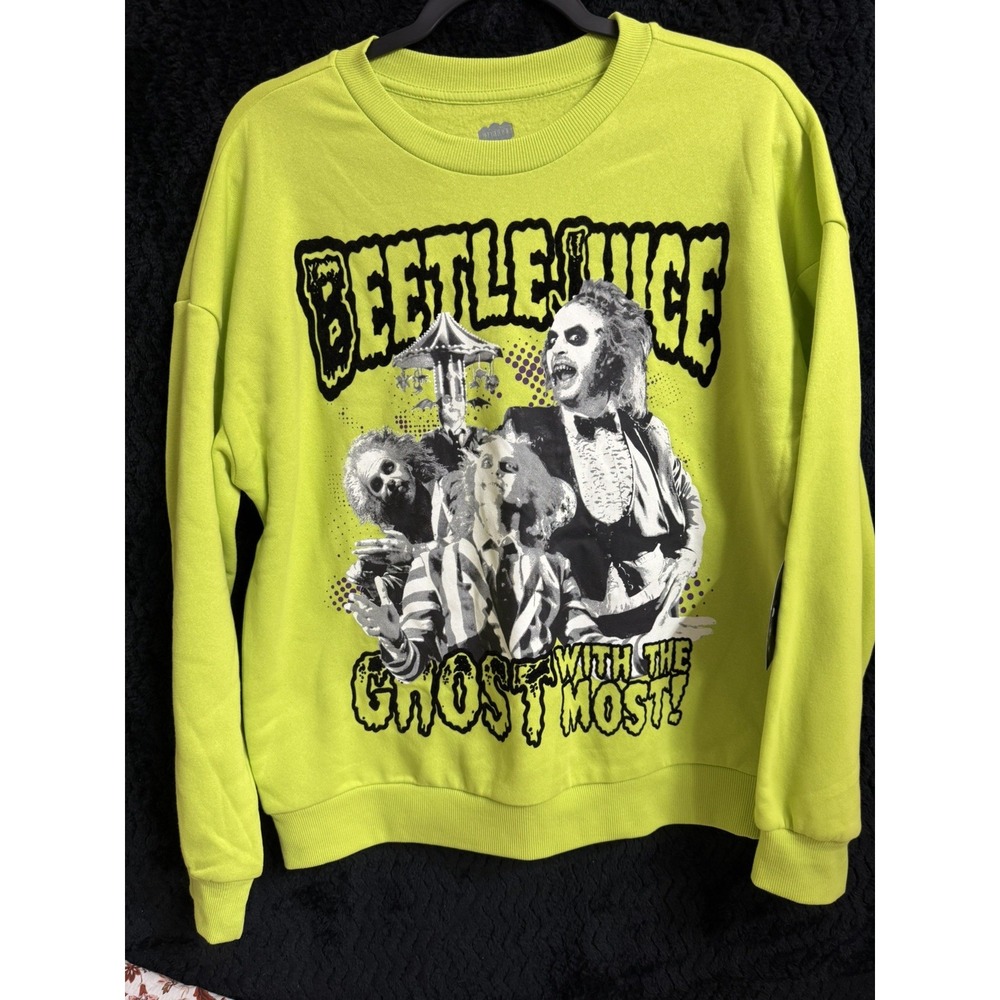 Teen Size 2XL Youth 18 Beetlejuice Pullover Sweatshirt Neon Green